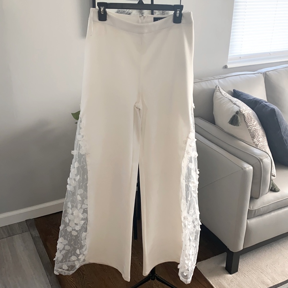 Elegant White Lace Overlay Women's Pants